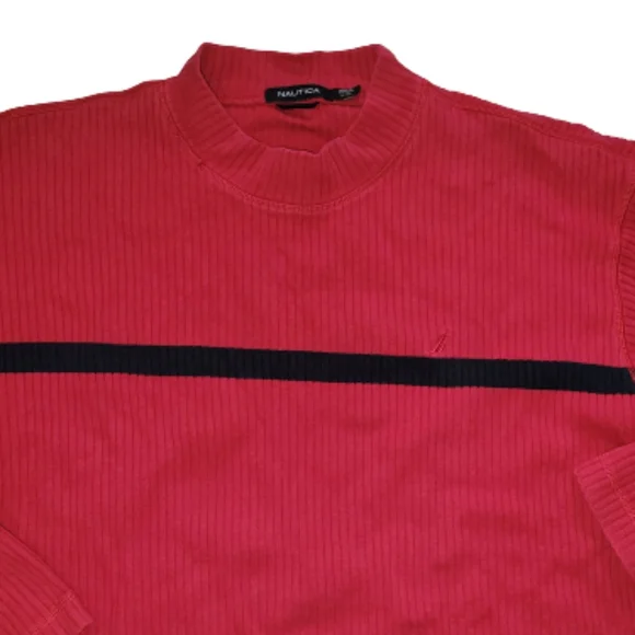 Nautica Pullover Mock Neck Sweater Red Navy Blue Stripe Size XXL 2XL - Picture 3 of 8